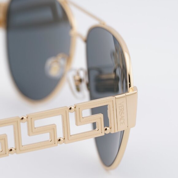 Versace VE2289 100287 Sunglasses Gold Aviator Frame, Dark Grey Lenses - Picture 4 of 9